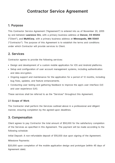 Free Contractor Service Agreement Template to Edit Online