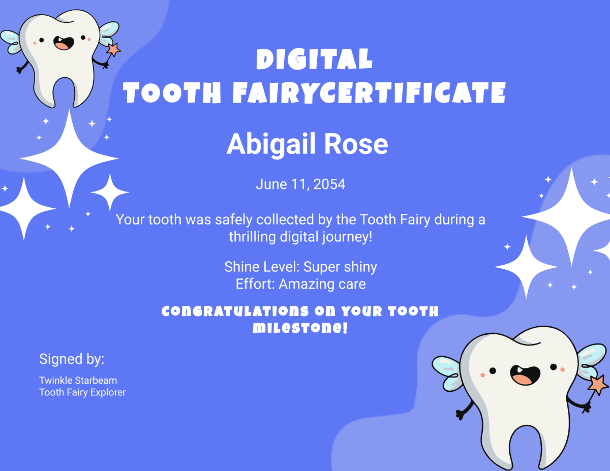 Digital Tooth Fairy Certificate Template - Edit Online & Download