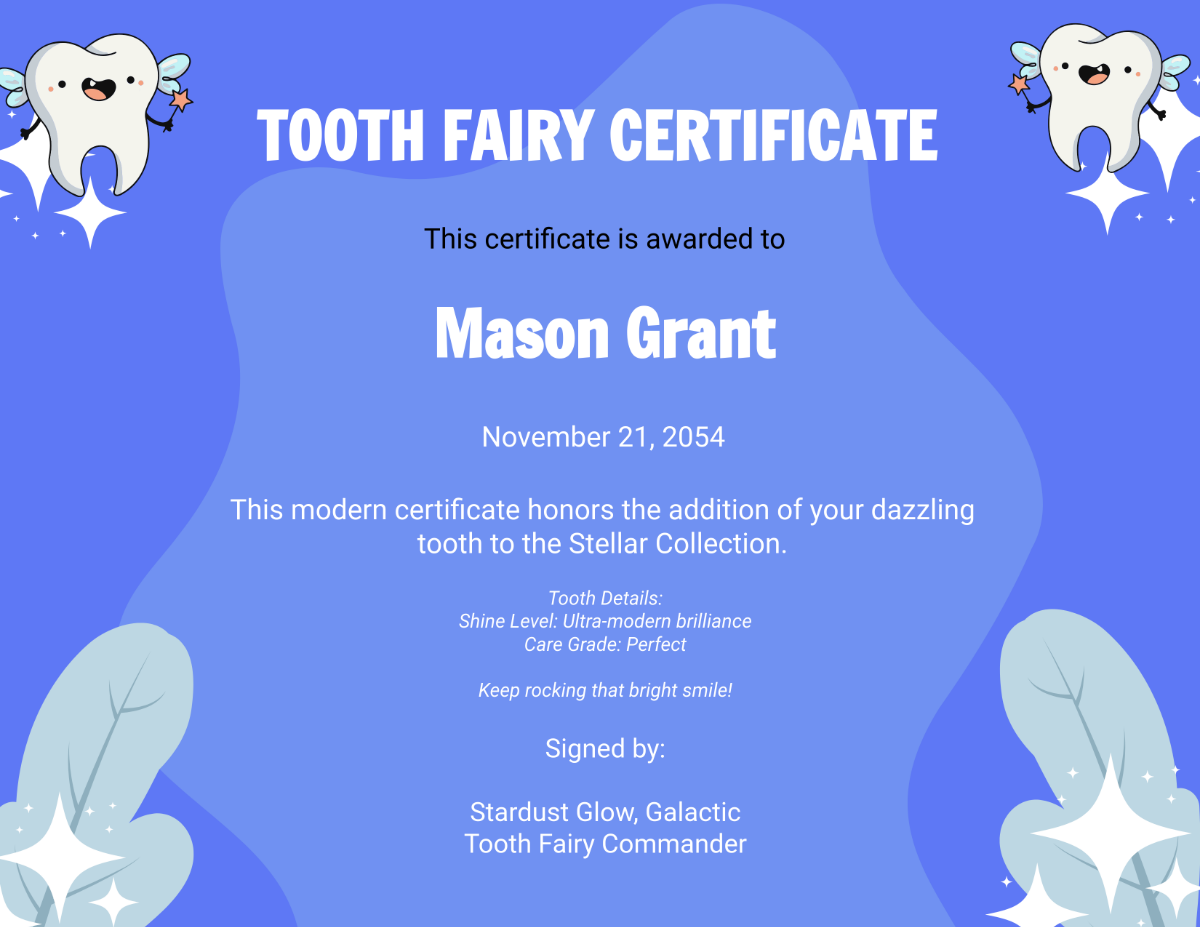 Modern Tooth Fairy Certificate Template - Edit Online & Download