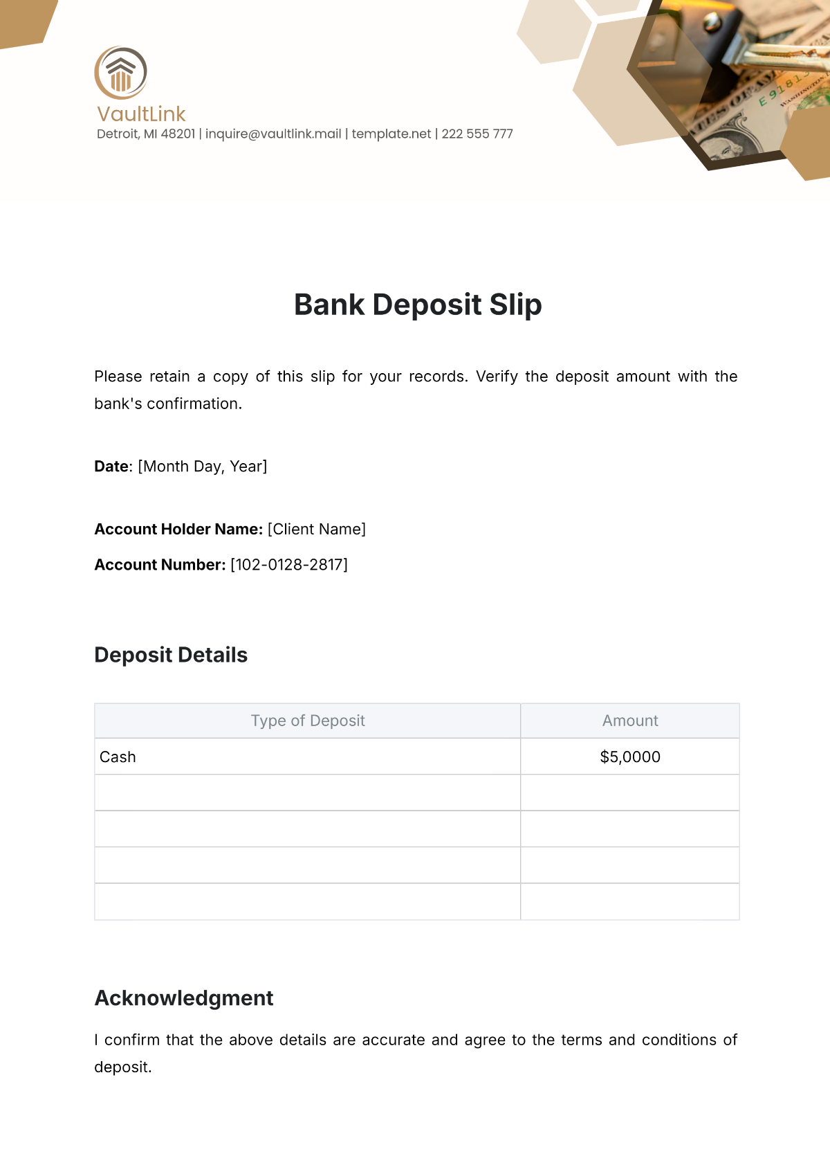 Bank Deposit Slip Template