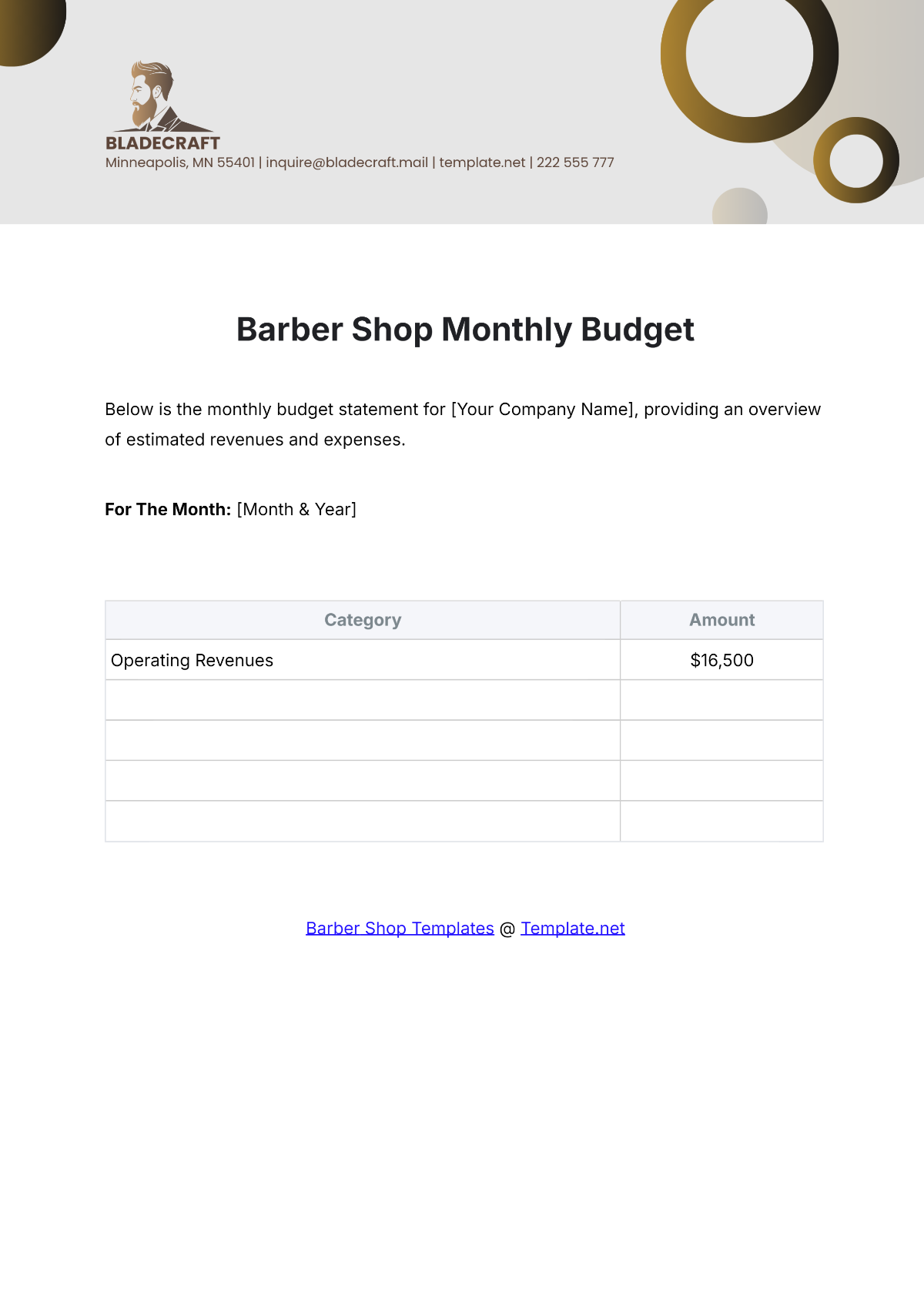 Barber Shop Monthly Budget Template | Template.net