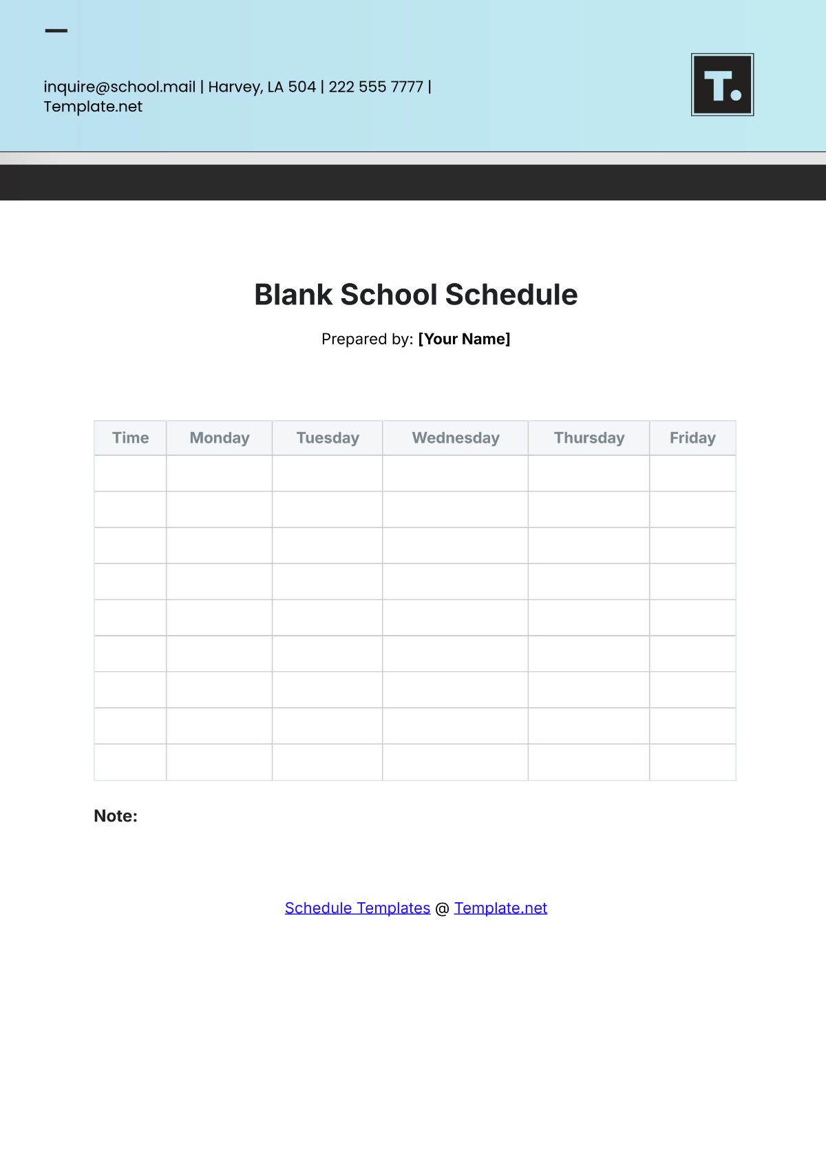 Blank School Schedule Template - Edit Online & Download