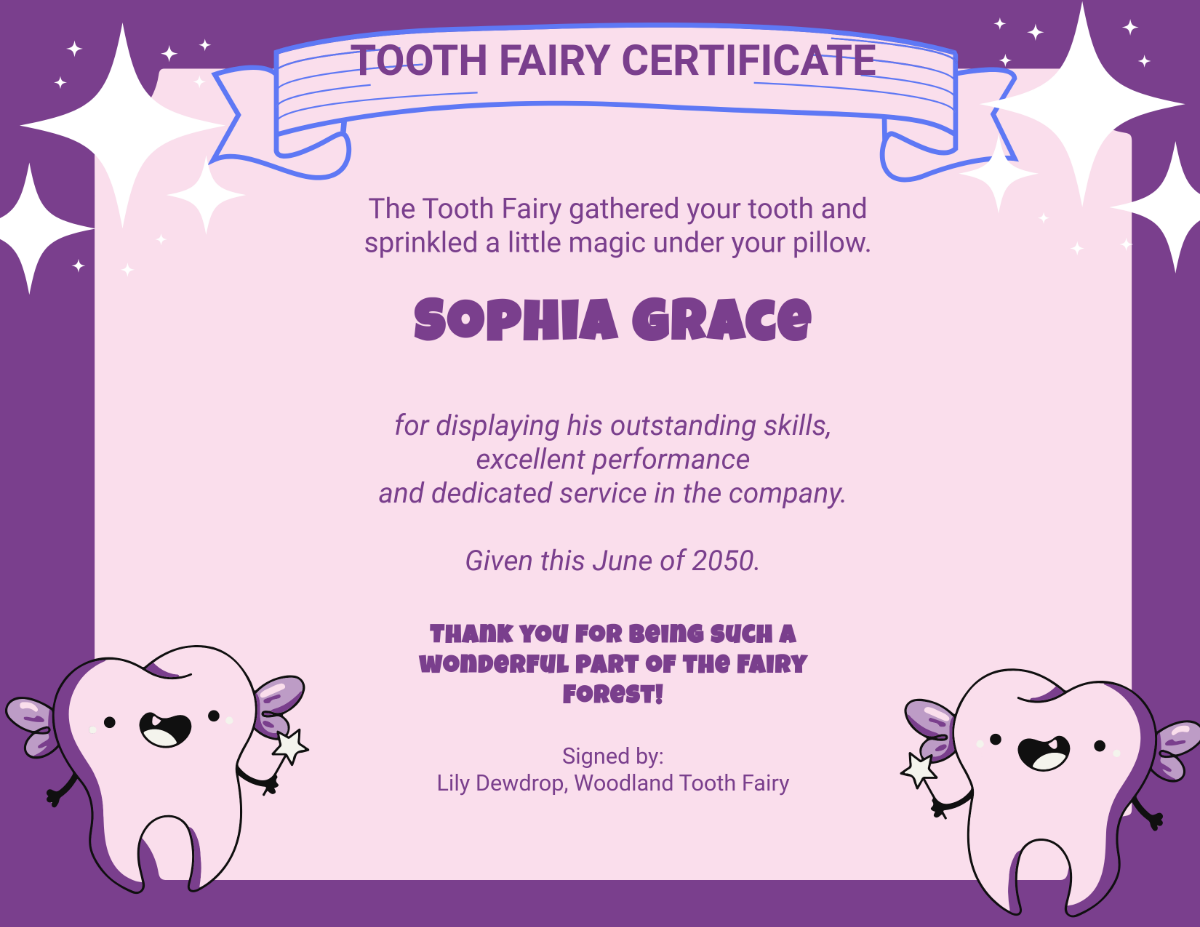 Tooth Fairy Certificate for Girls Template - Edit Online & Download