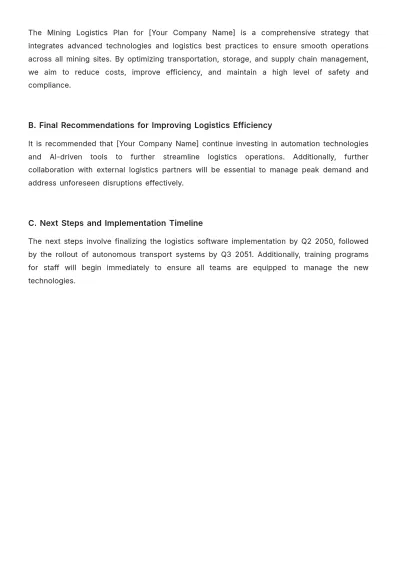 Free Mining Logistics Plan Template to Edit Online