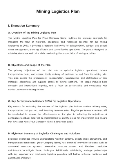 Free Mining Logistics Plan Template to Edit Online
