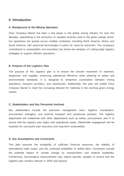 Free Mining Logistics Plan Template to Edit Online