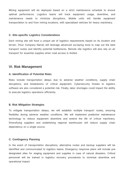 Free Mining Logistics Plan Template to Edit Online