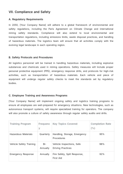 Free Mining Logistics Plan Template to Edit Online