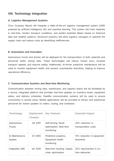 Free Mining Logistics Plan Template to Edit Online