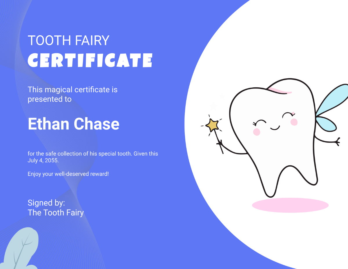 Tooth Fairy Certificate with Image Template - Edit Online & Download