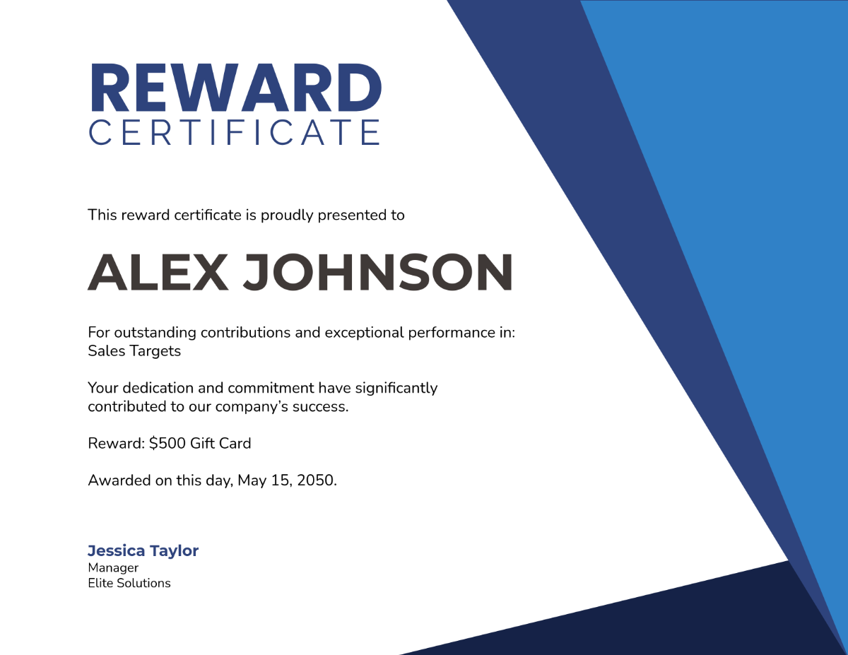 Reward Certificate for Business Template