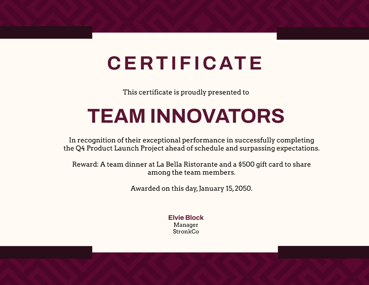 Group Reward Certificate Template