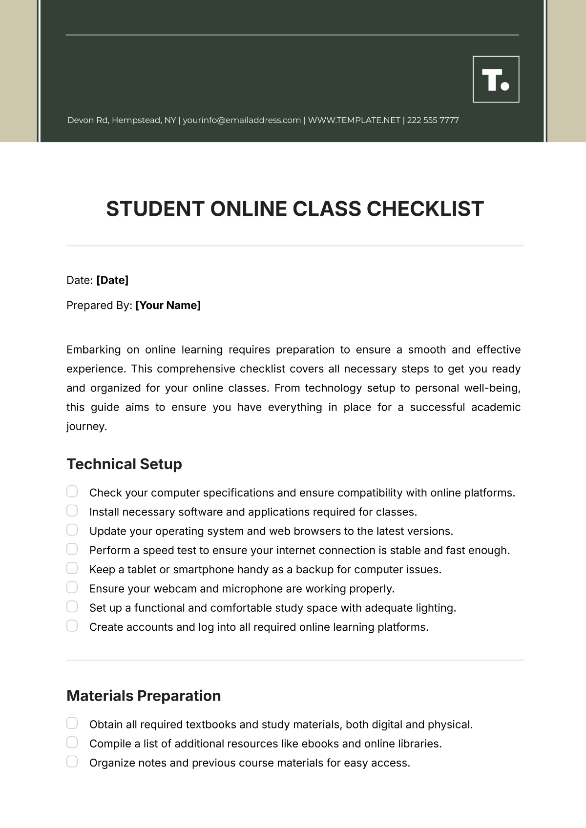 Student Online Class Checklist Template - Edit Online & Download