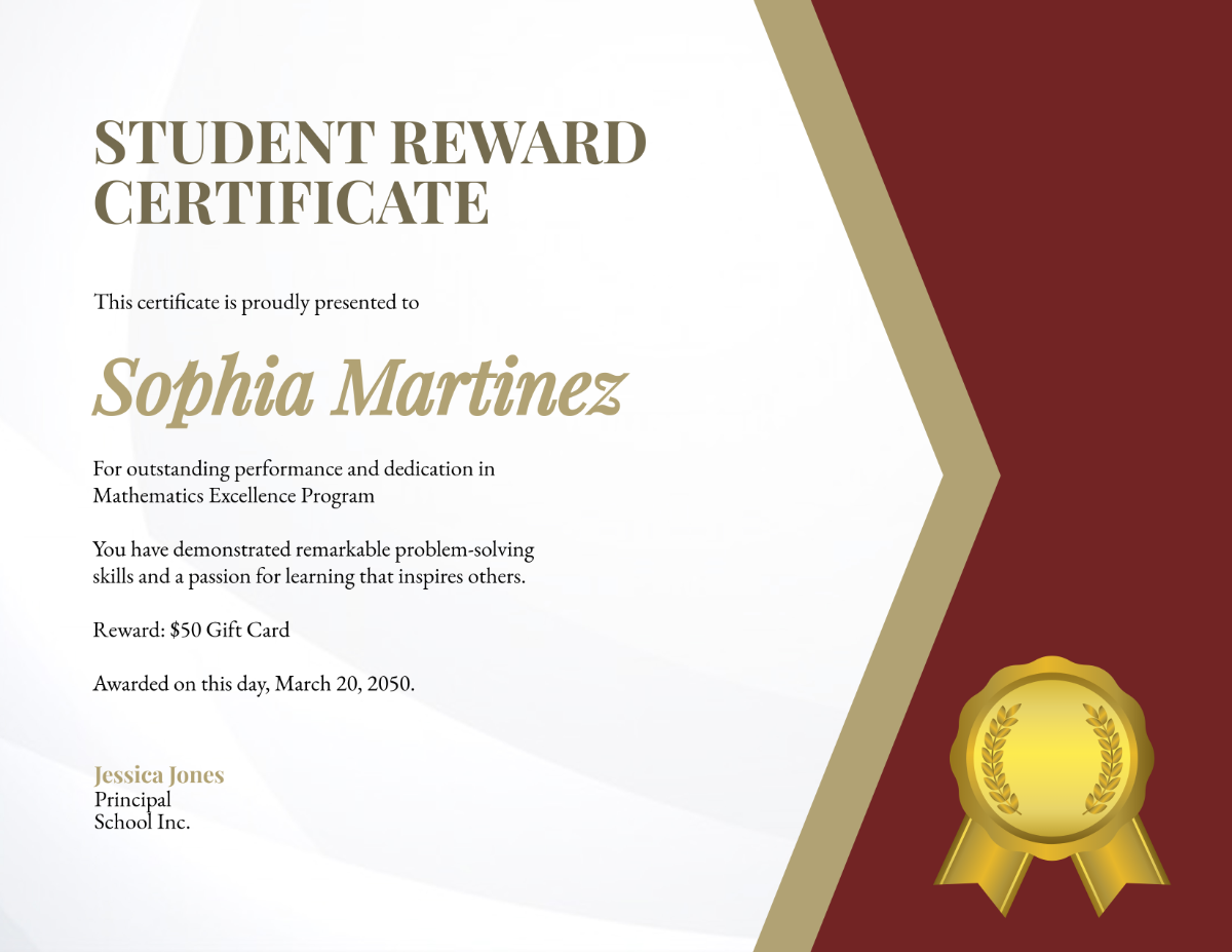 Reward Certificate for Student Template - Edit Online & Download