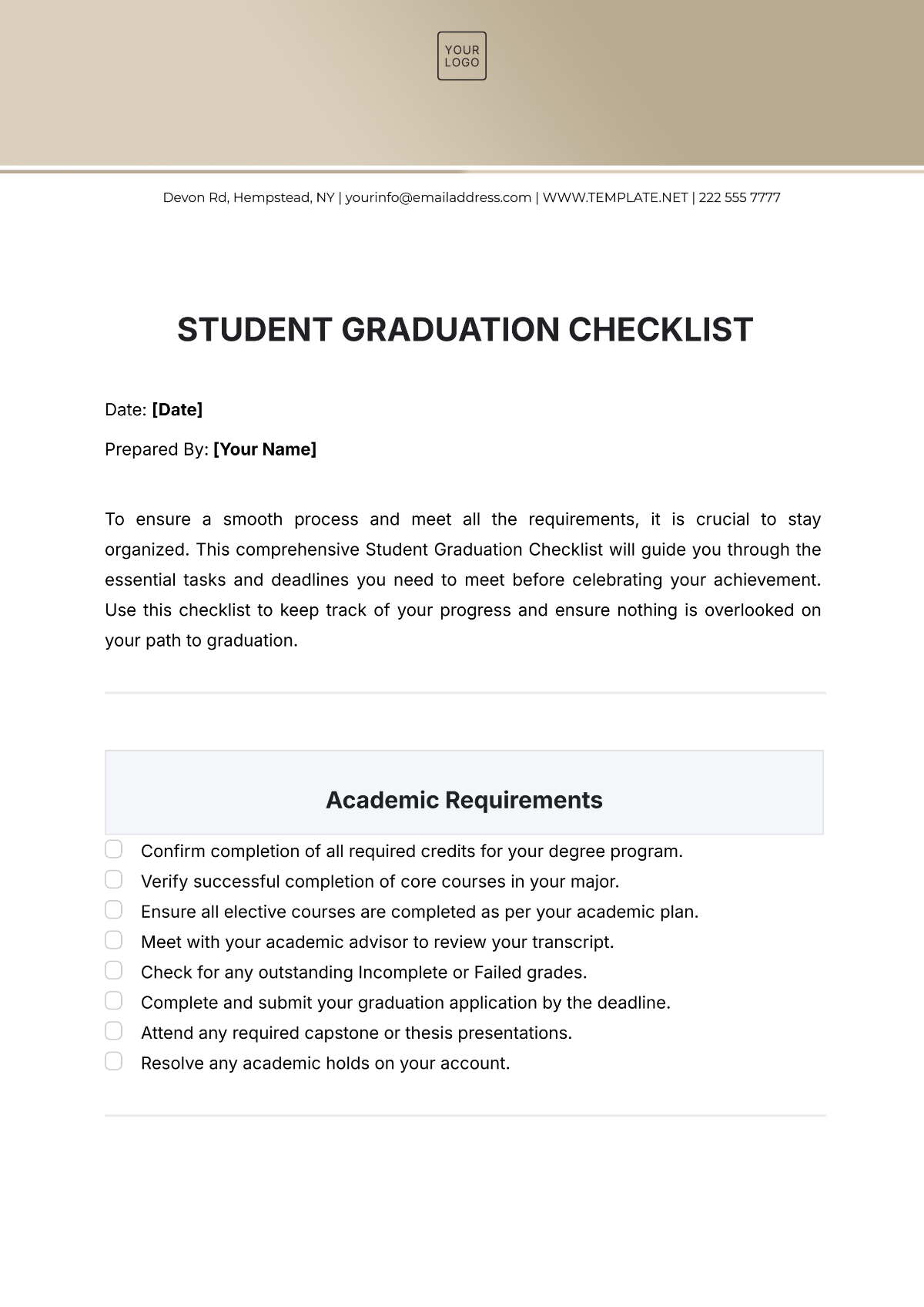 Student Graduation Checklist Template - Edit Online & Download