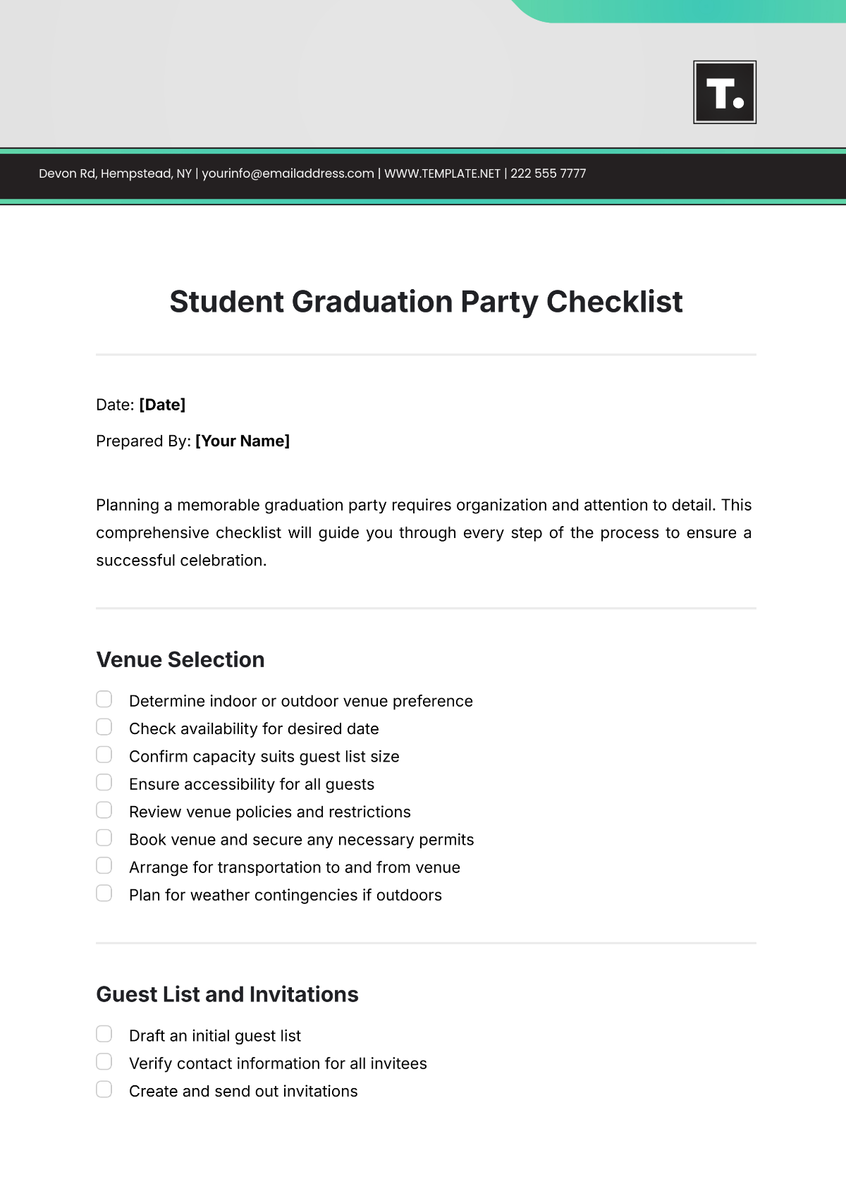 Student Graduation Party Checklist Template - Edit Online & Download