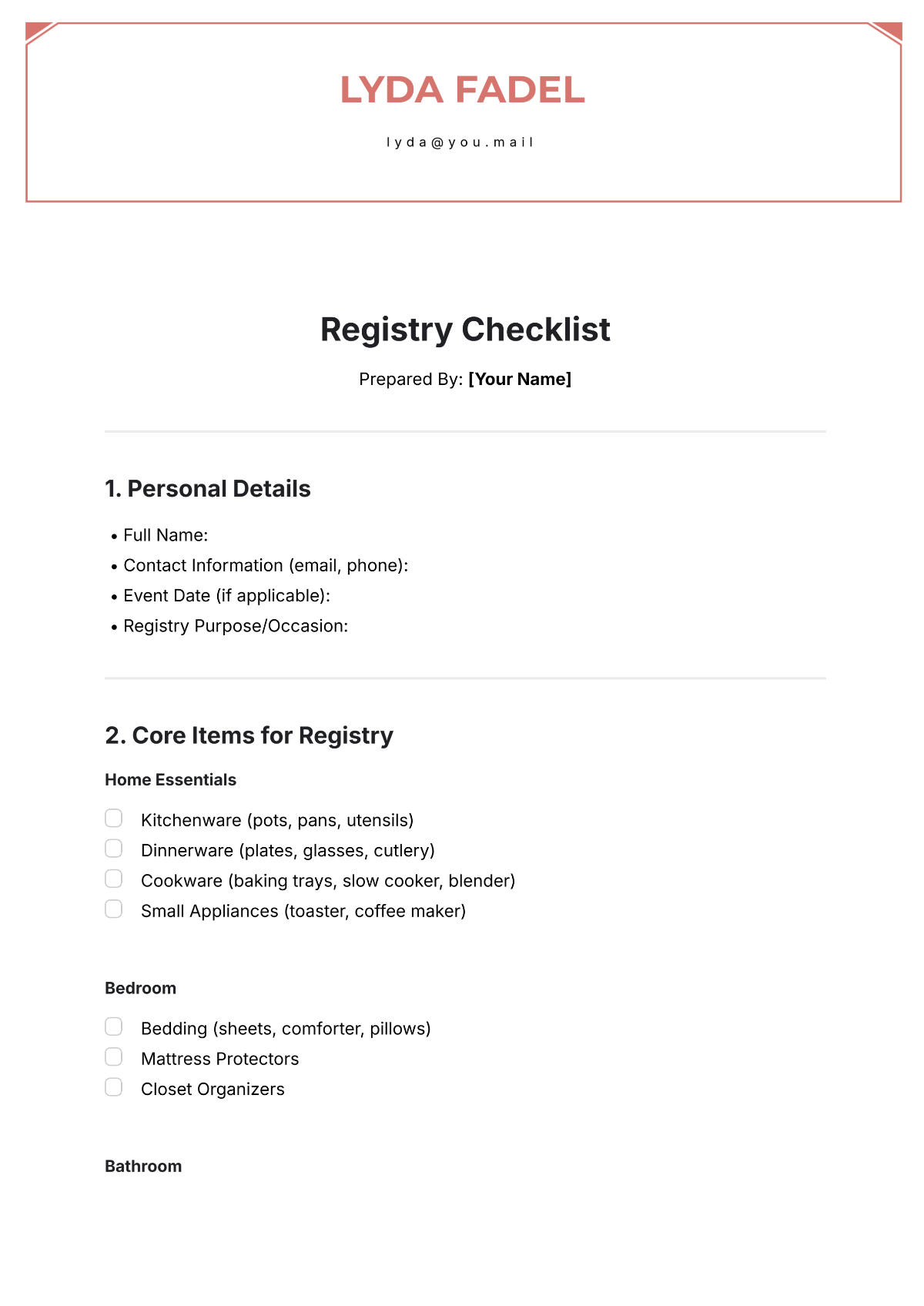 Registry Checklist Template - Edit Online & Download