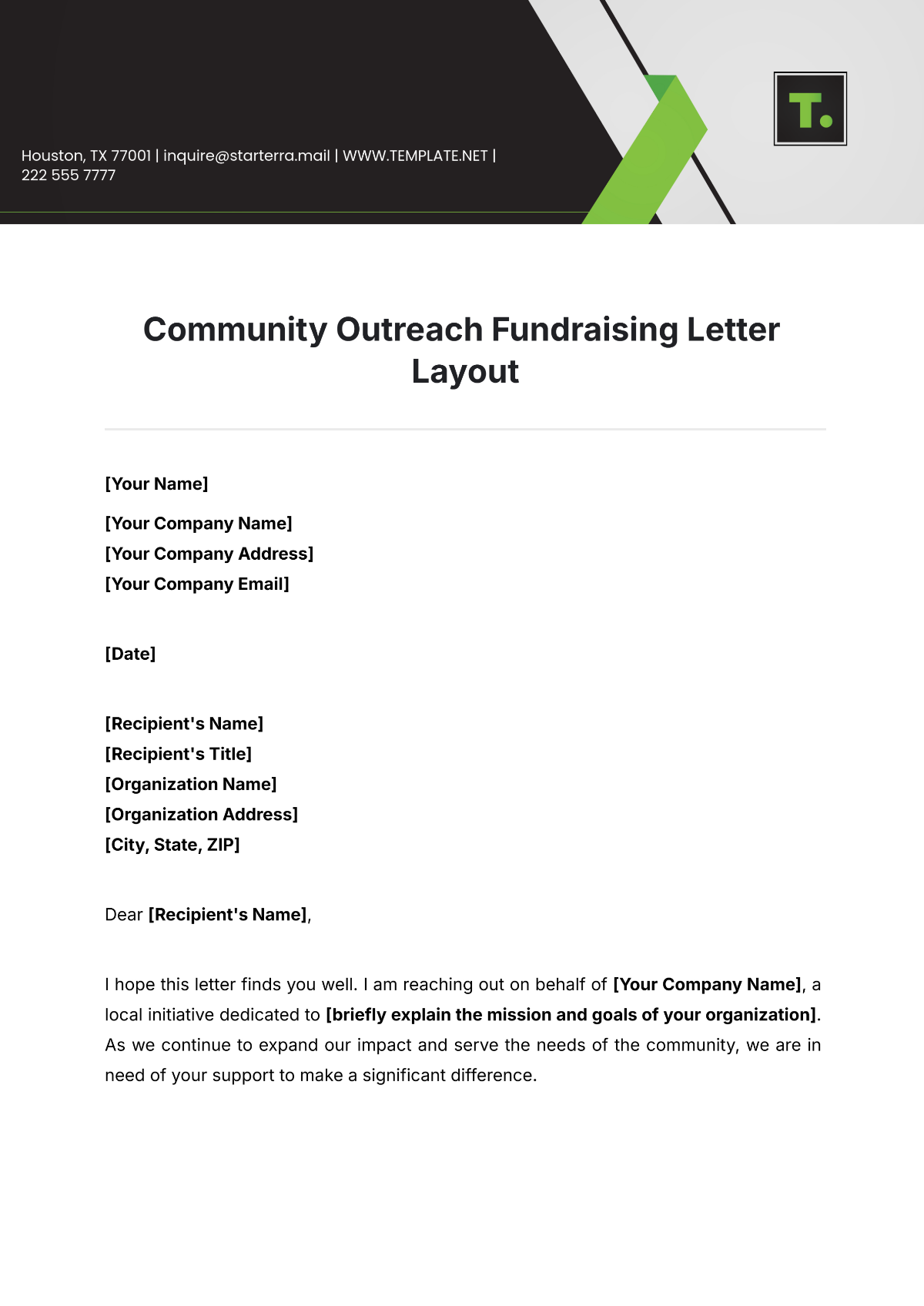 Community Outreach Fundraising Letter Layout Template - Edit Online & Download