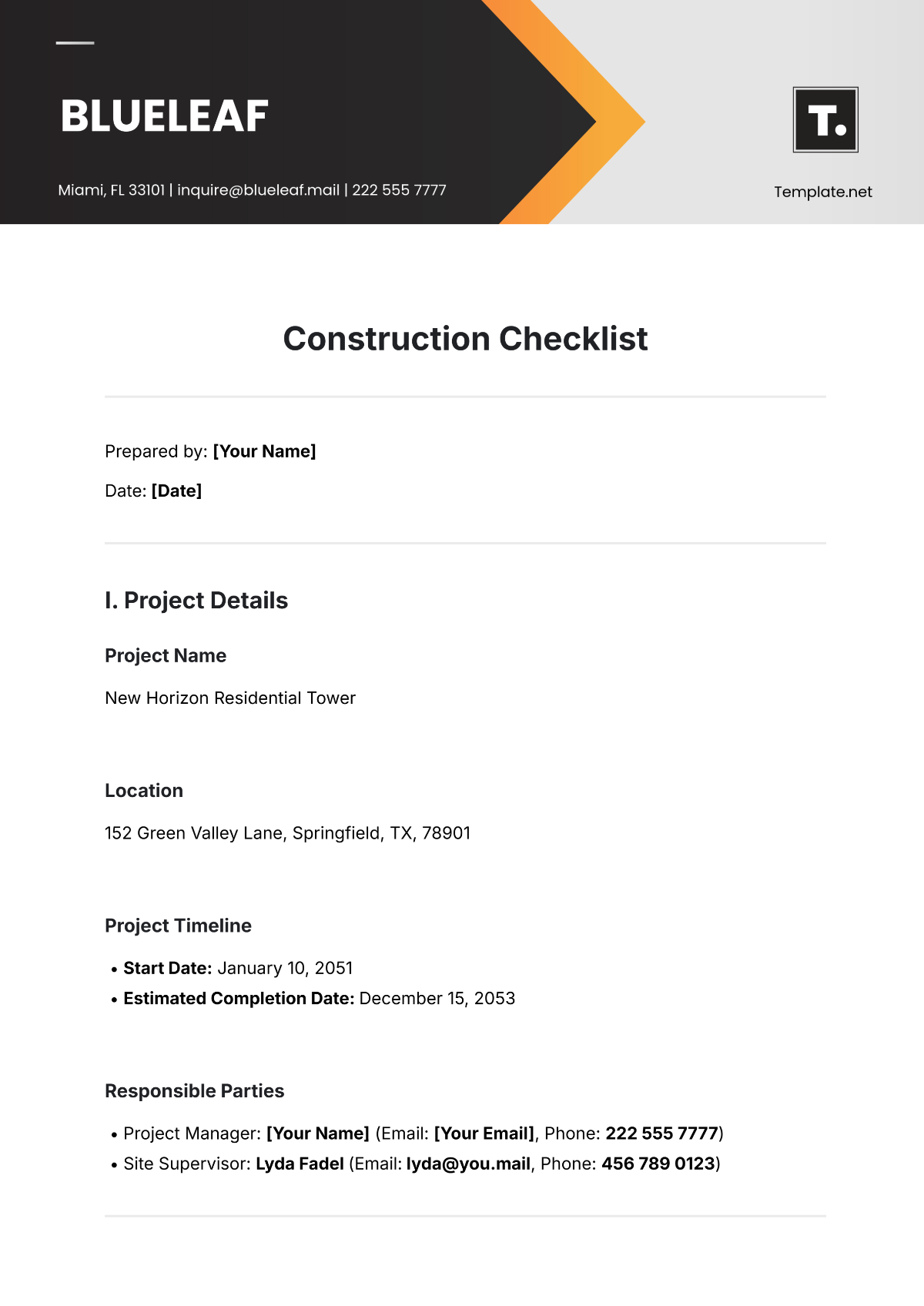 Construction Checklist Template - Edit Online & Download