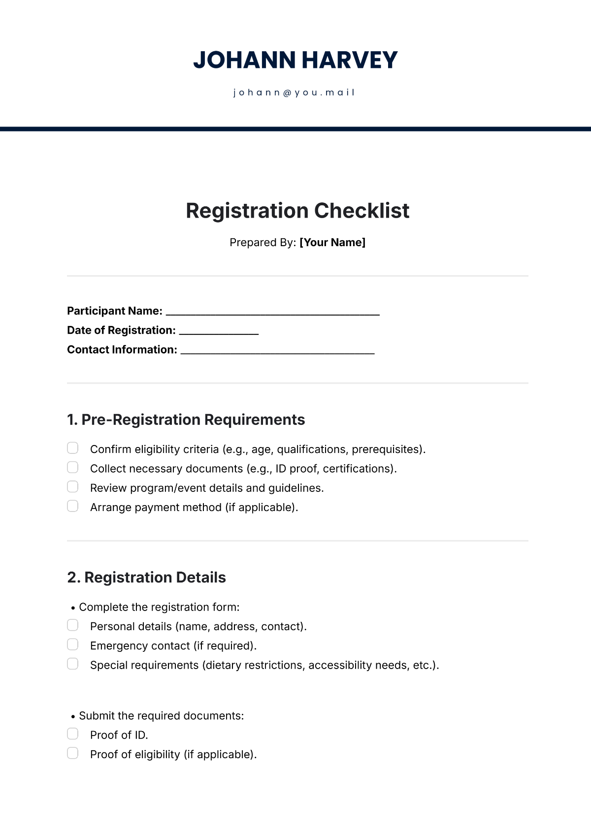 Registration Checklist Template - Edit Online & Download