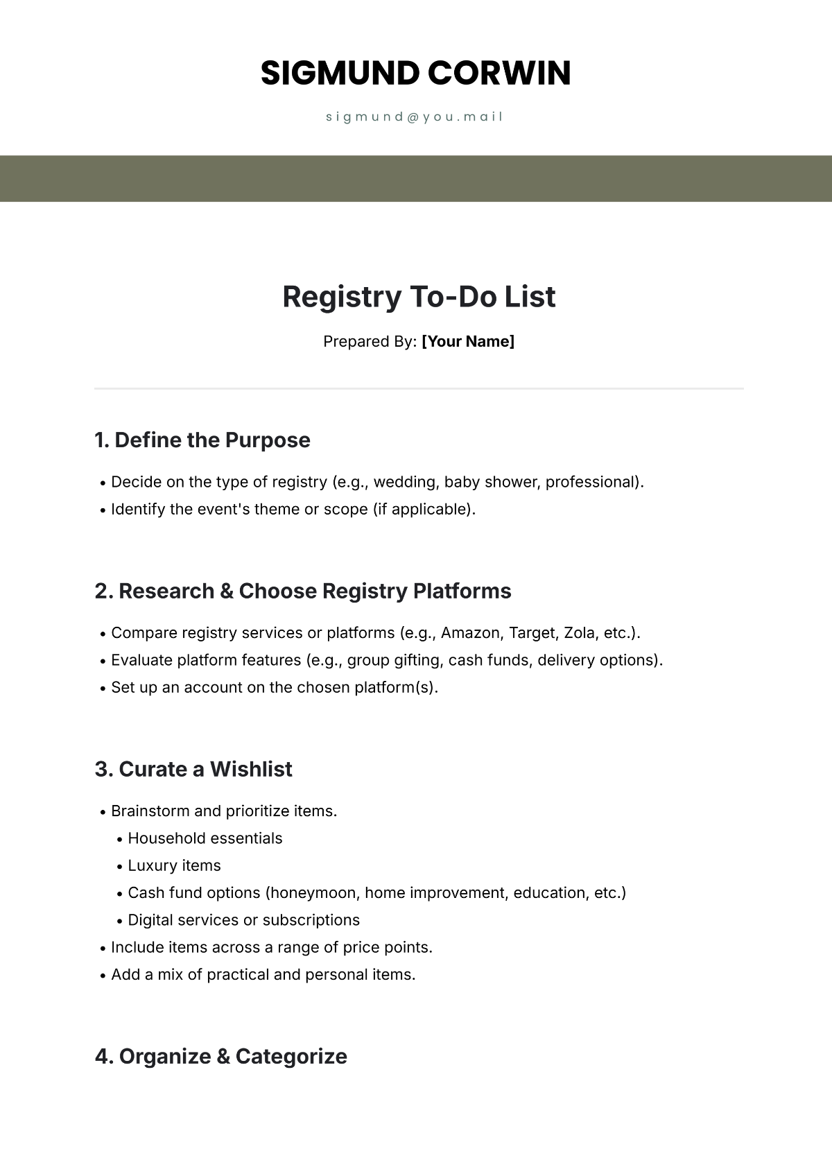 Registry To-Do List Template - Edit Online & Download