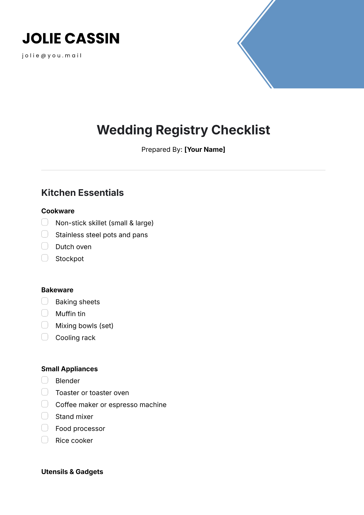 Wedding Registry Checklist Template - Edit Online & Download