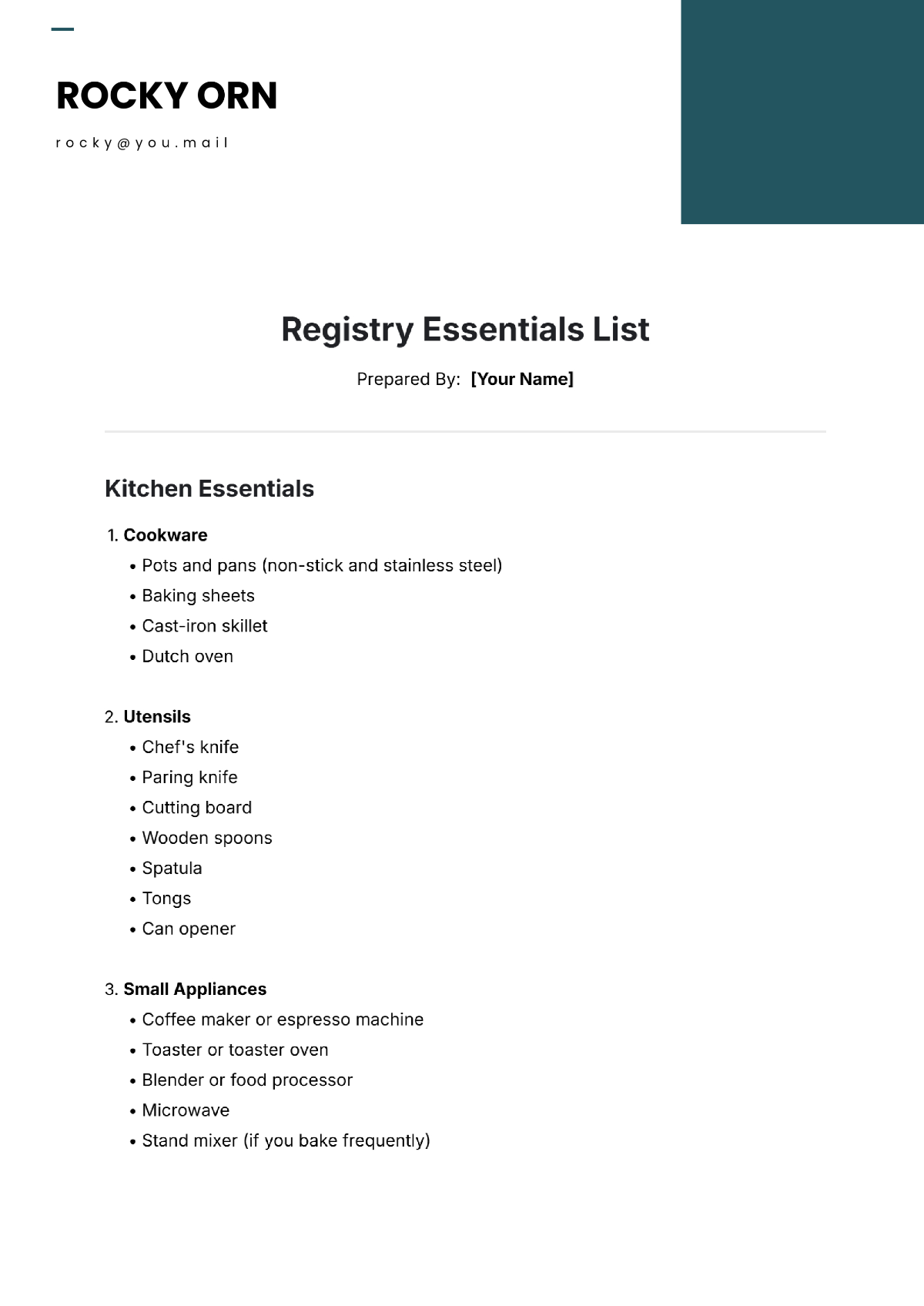 Registry Essentials List Template - Edit Online & Download