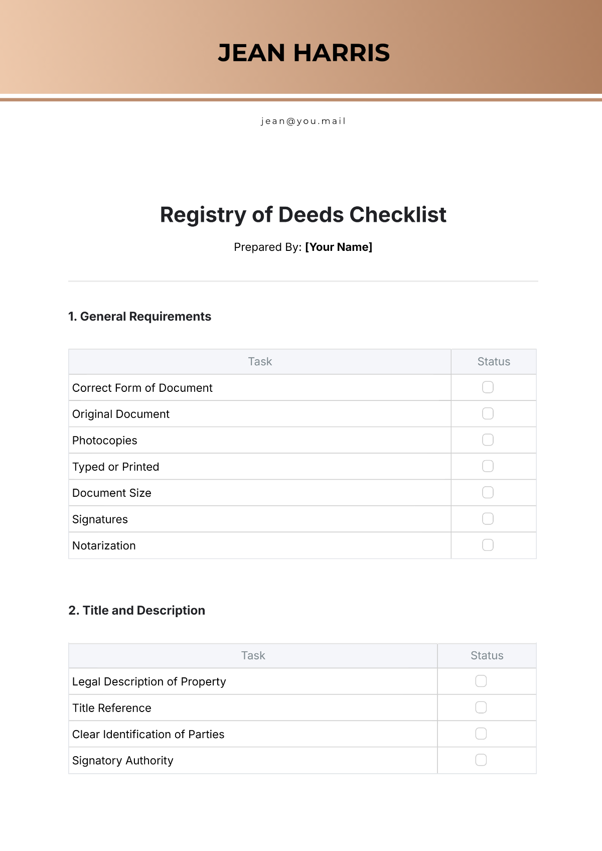 Registry of Deeds Checklist Template - Edit Online & Download