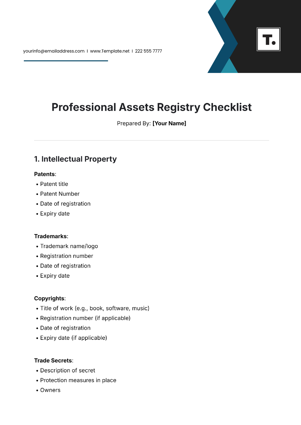 Professional Assets Registry Checklist Template - Edit Online & Download