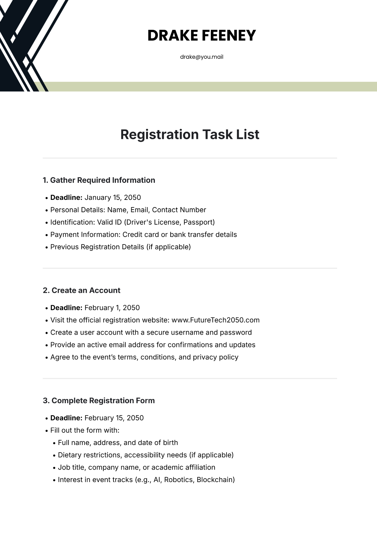 Registration Task List Template - Edit Online & Download