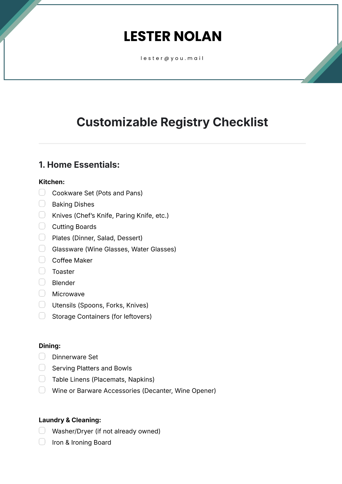 Customizable Registry Checklist Template - Edit Online & Download