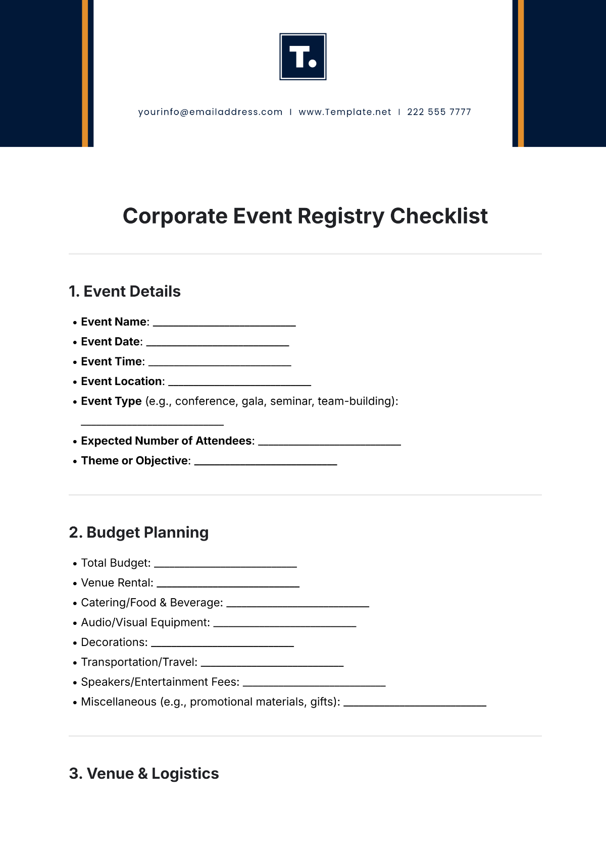 Corporate Event Registry Checklist Template - Edit Online & Download