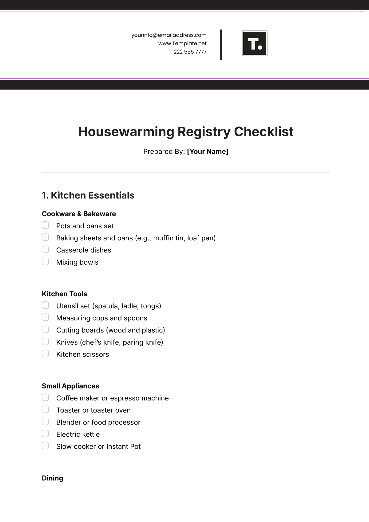 Housewarming Registry Checklist Template - Edit Online & Download