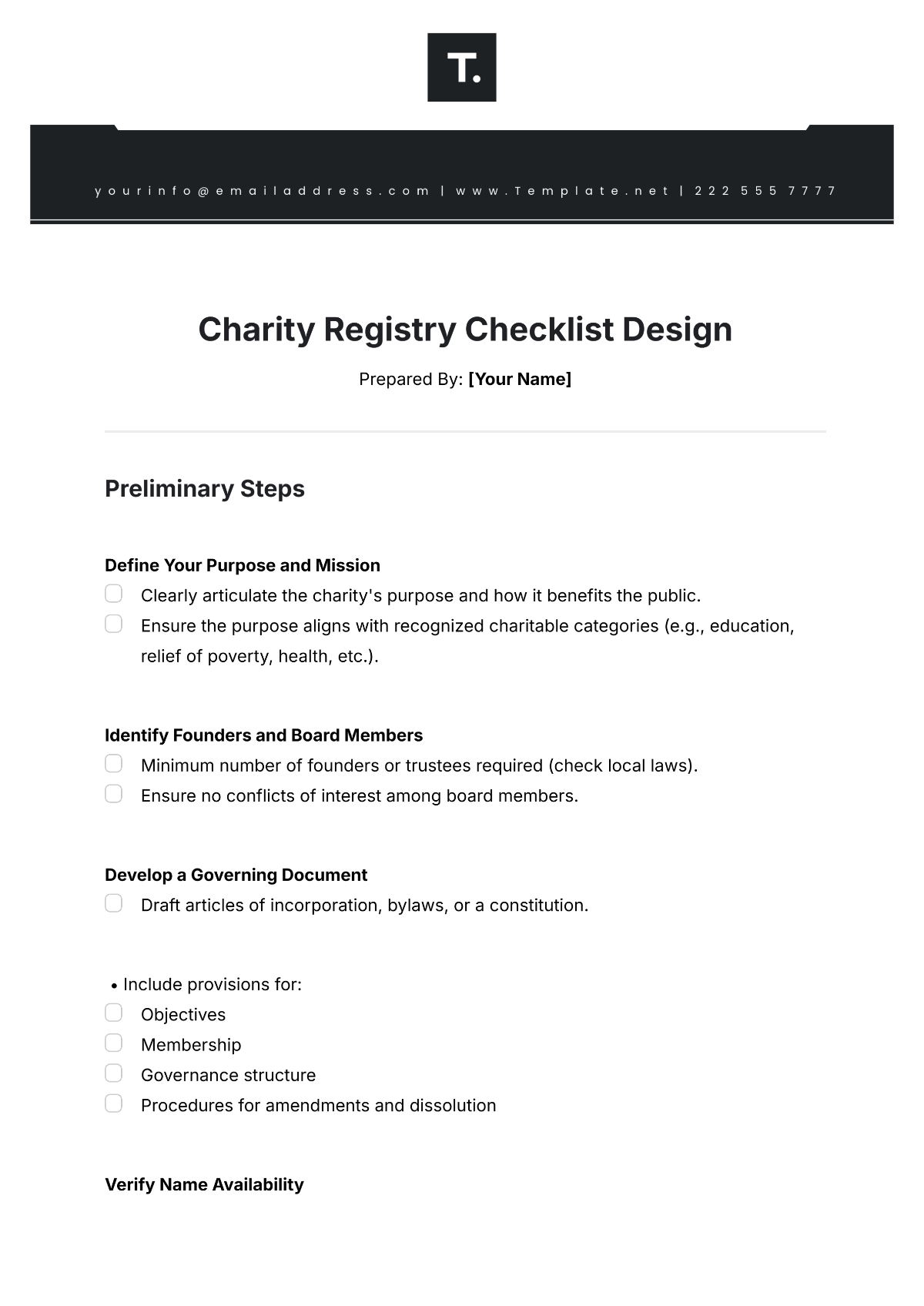 Charity Registry Checklist Design Template - Edit Online & Download