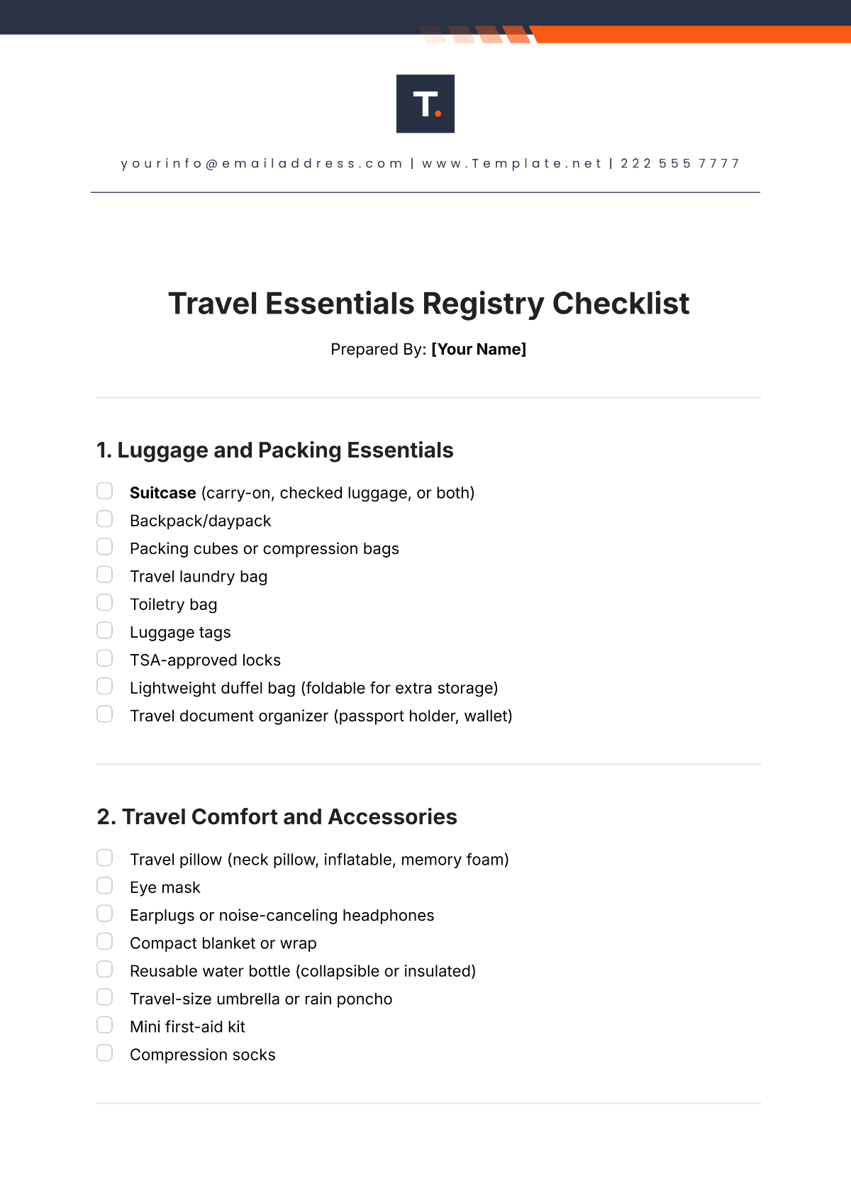 Travel Essentials Registry Checklist Template - Edit Online & Download