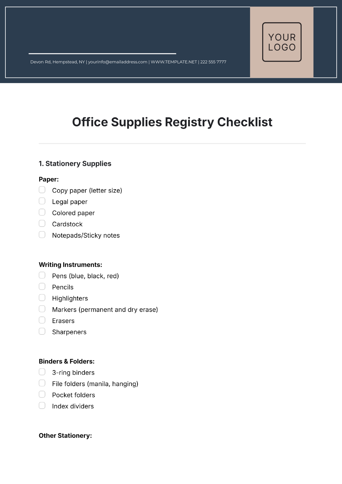 Office Supplies Registry Checklist Template - Edit Online & Download