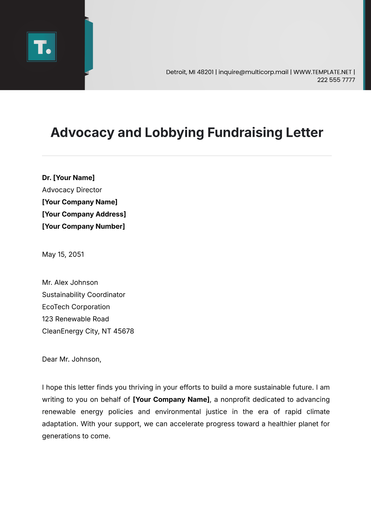 Advocacy and Lobbying Fundraising Letter Template - Edit Online & Download