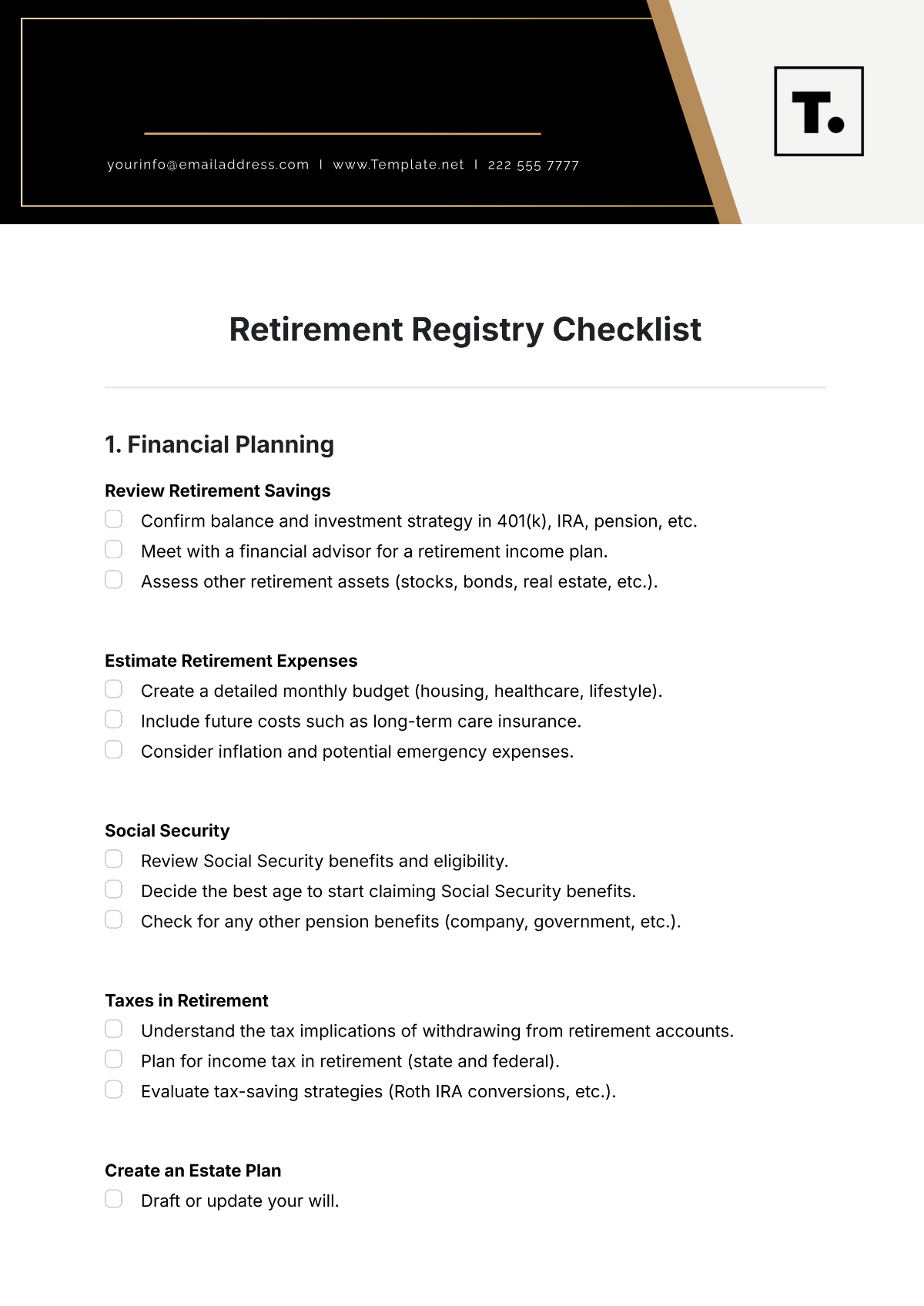 Retirement Registry Checklist Template - Edit Online & Download