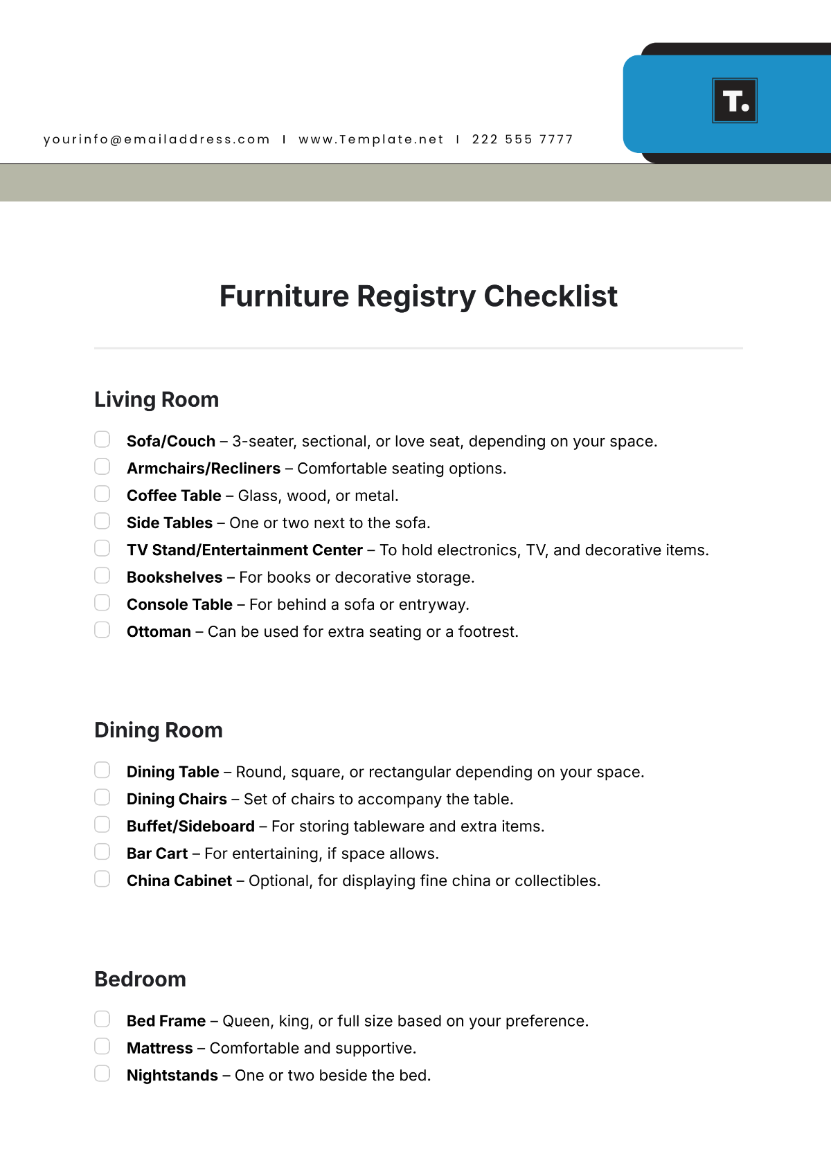 Furniture Registry Checklist Template