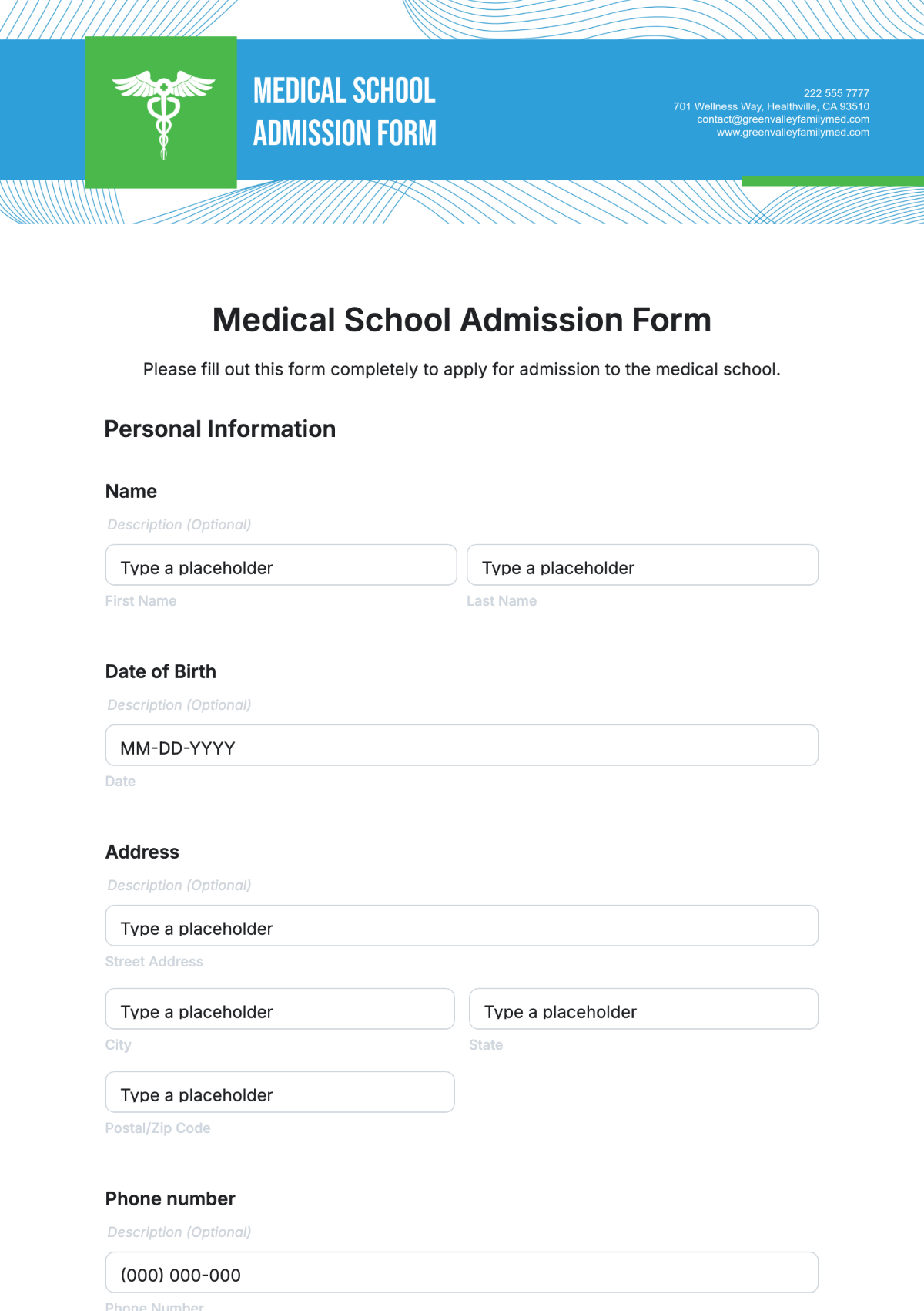 Medical School Admission Form Template - Edit Online & Download