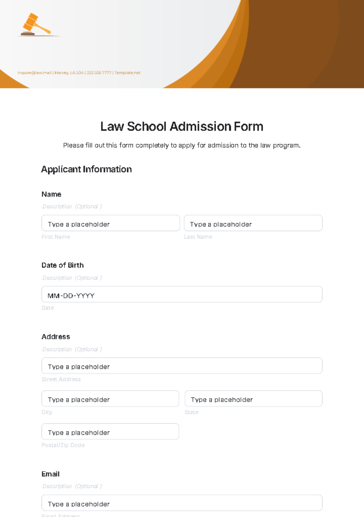 Law School Admission Form Template - Edit Online & Download