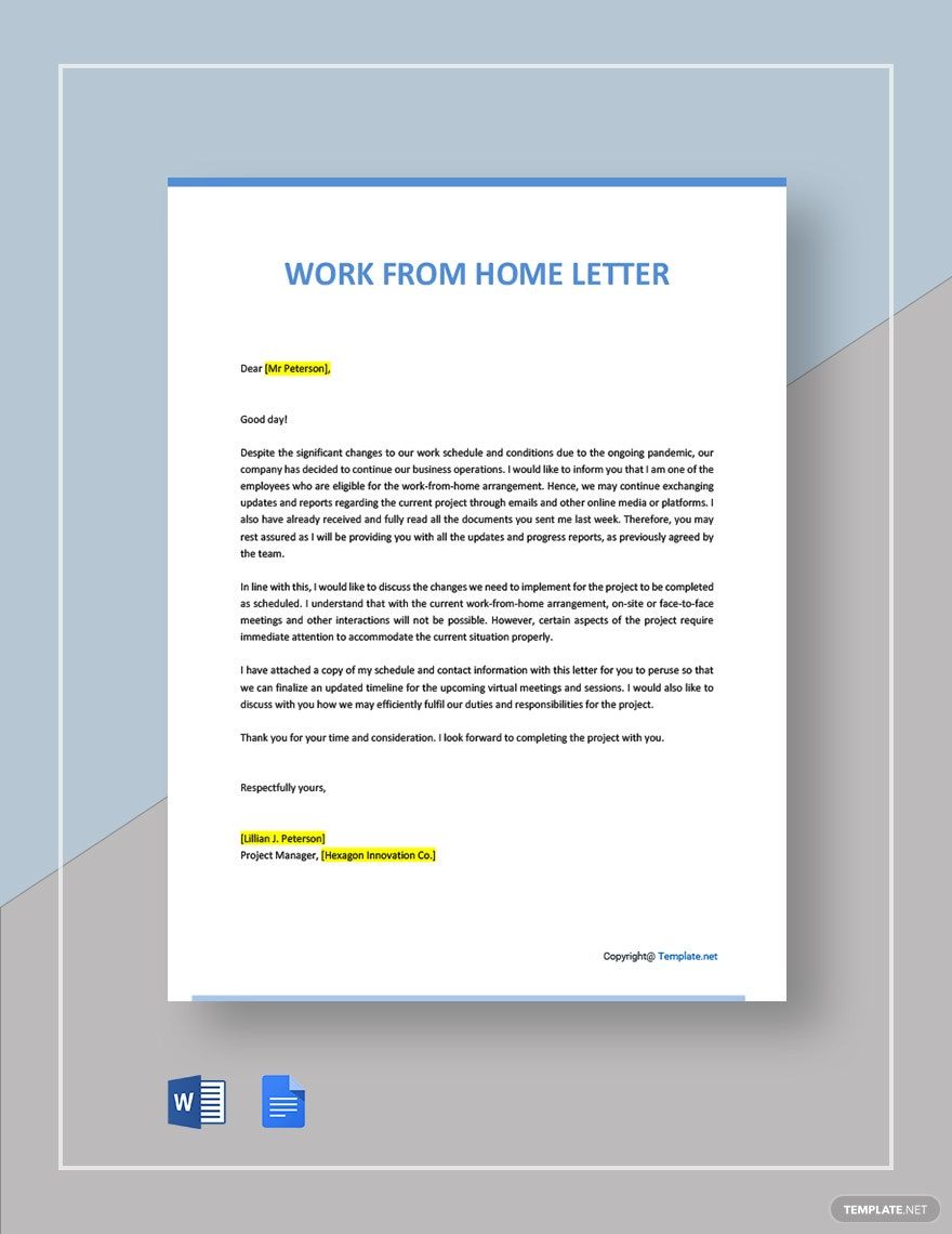 Work From Home Letter Template