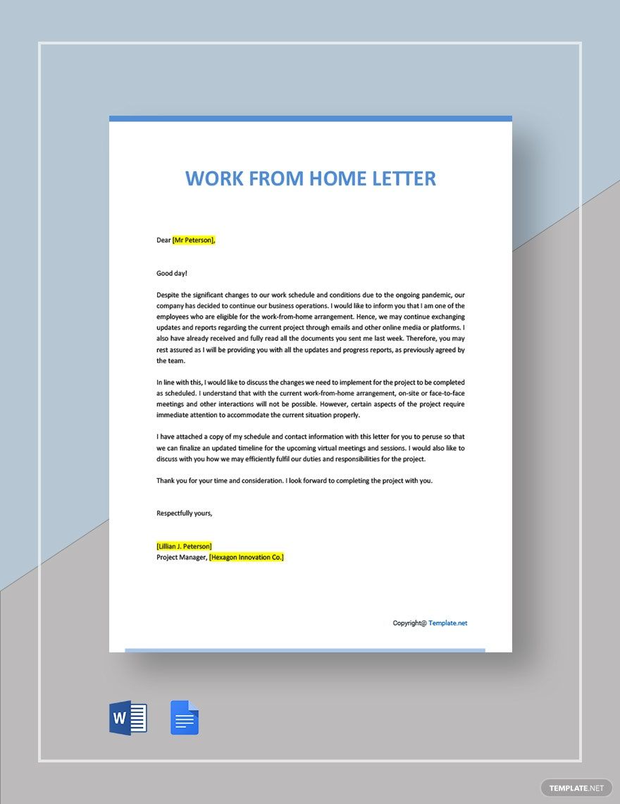 Work From Home Letter Template in Word, Google Docs, PDF