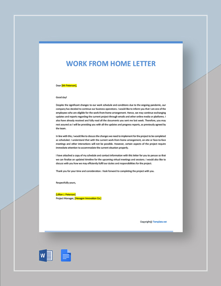 application letter to work from home