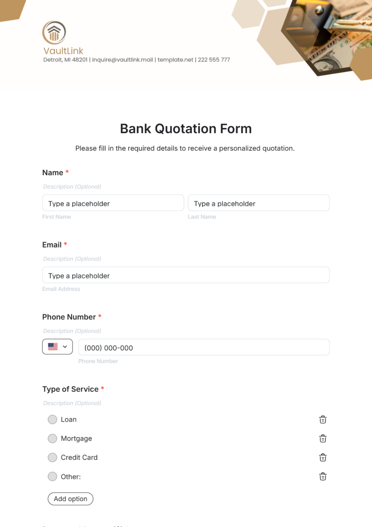 Bank Quotation Form Template - Edit Online & Download