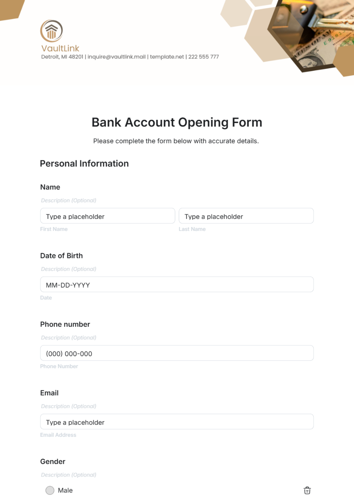 Bank Account Opening Form Template - Edit Online & Download