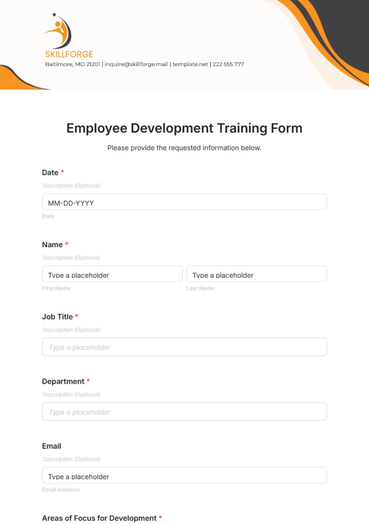 Employee Development Training Form Template - Edit Online & Download