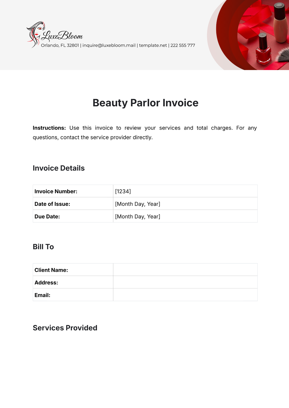 Beauty Parlor Invoice Template