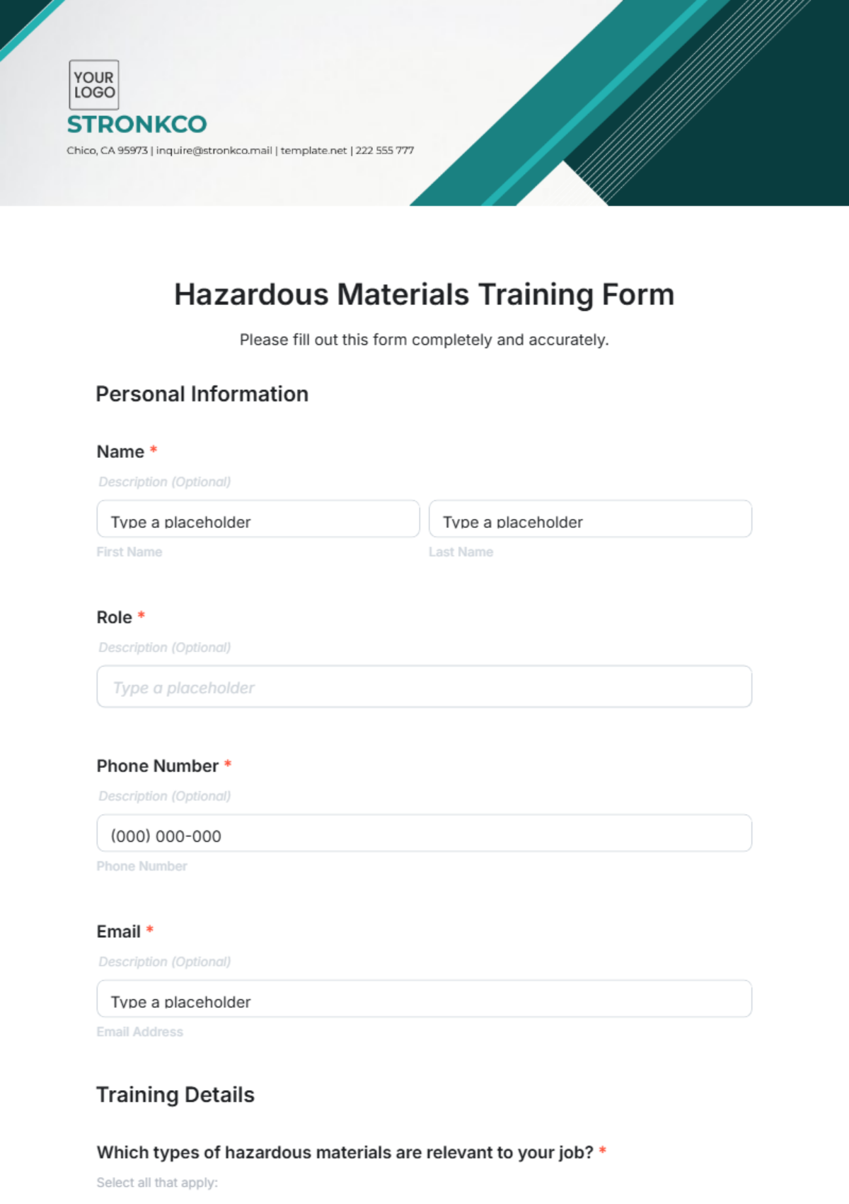 Hazardous Materials Training Form Template - Edit Online & Download