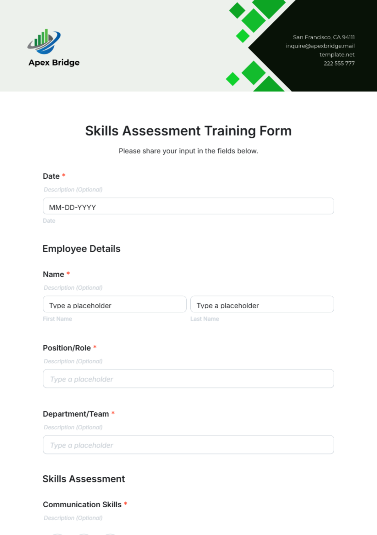 Skills Assessment Training Form Template - Edit Online & Download